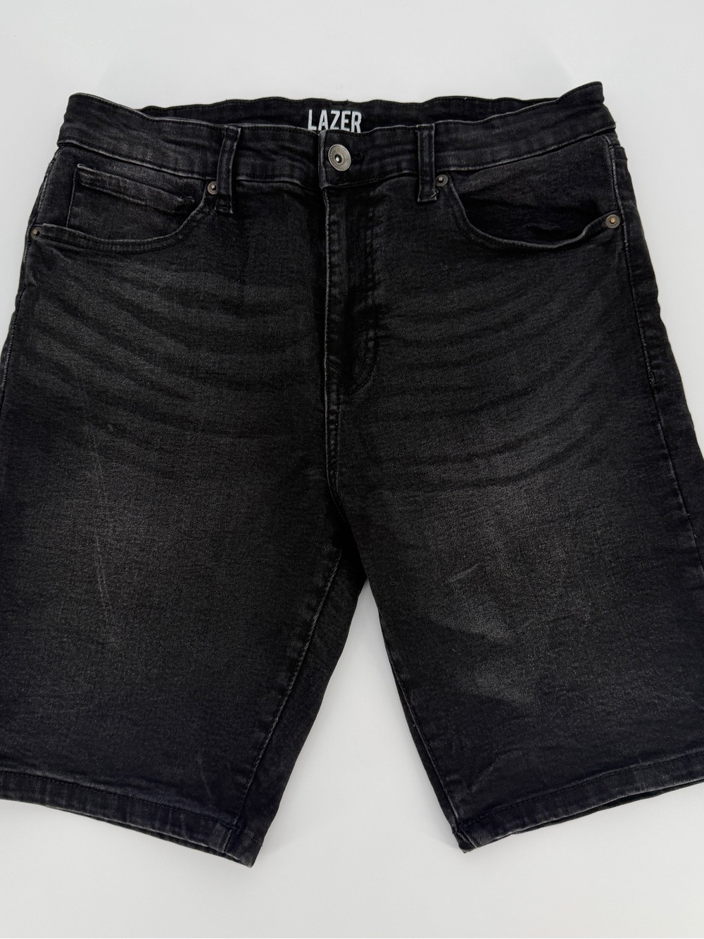 LAZER Slim Fit Black Denim Shorts Mens 31 Stretch Streetwear Grunge Y2K